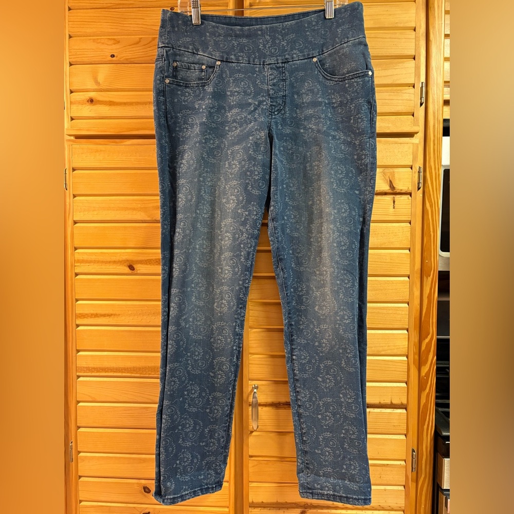 Women’s Jag Jeans Pull On Blue Skinny Denim, Paisley Design, Size 16